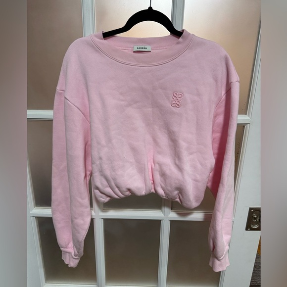 NWT Sandro Jiya Cropped Sweatshirt in Rose Clair - Picture 1 of 8